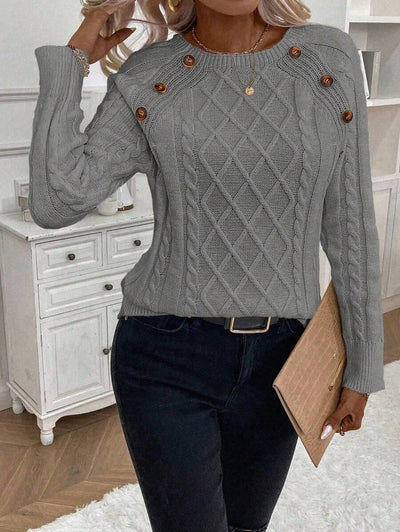 Madoka | ボタンディテール ケーブルニットセーター