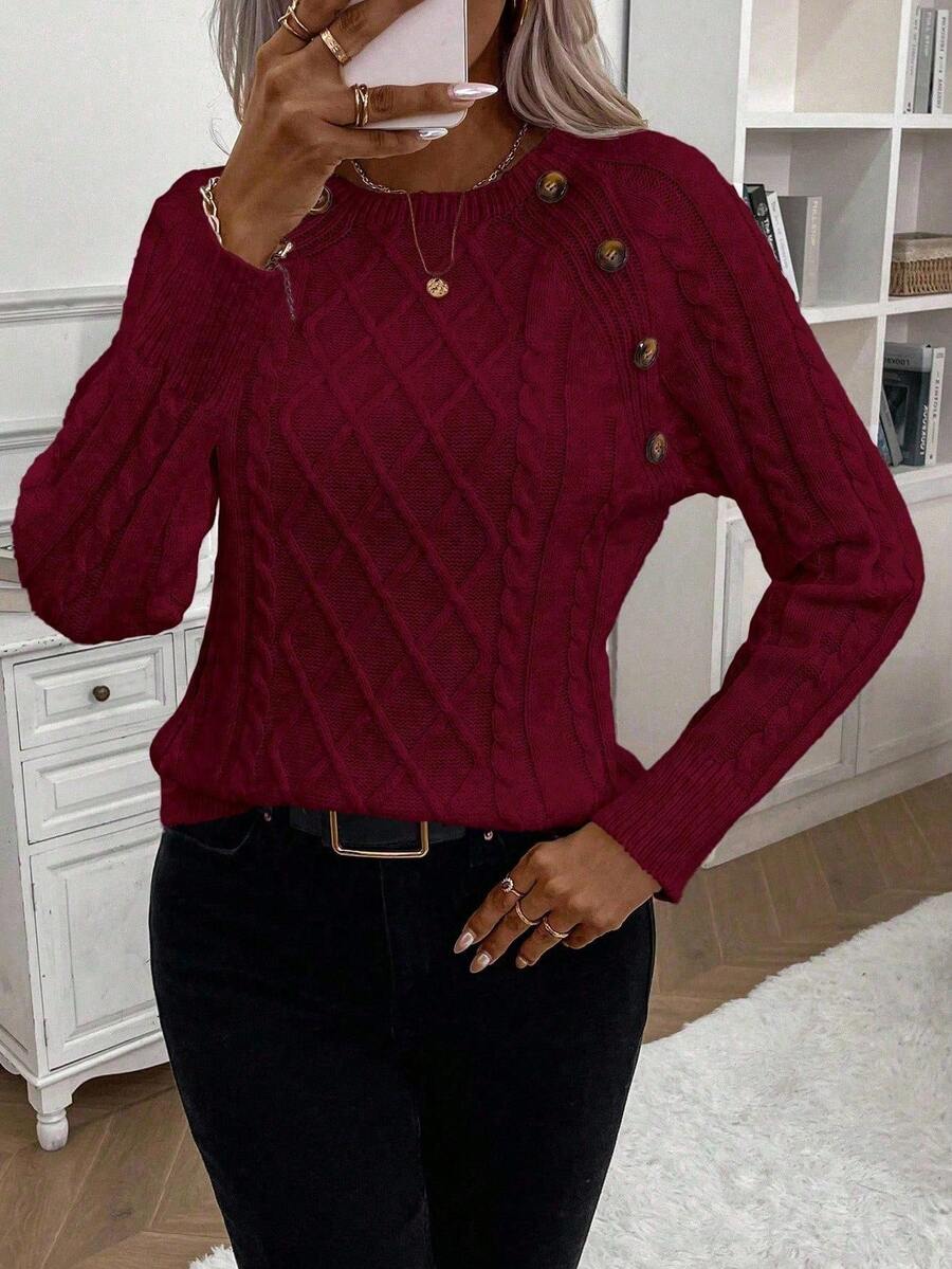 Madoka | ボタンディテール ケーブルニットセーター