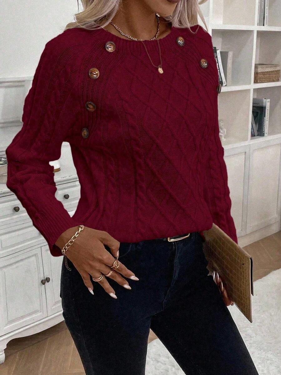 Madoka | ボタンディテール ケーブルニットセーター